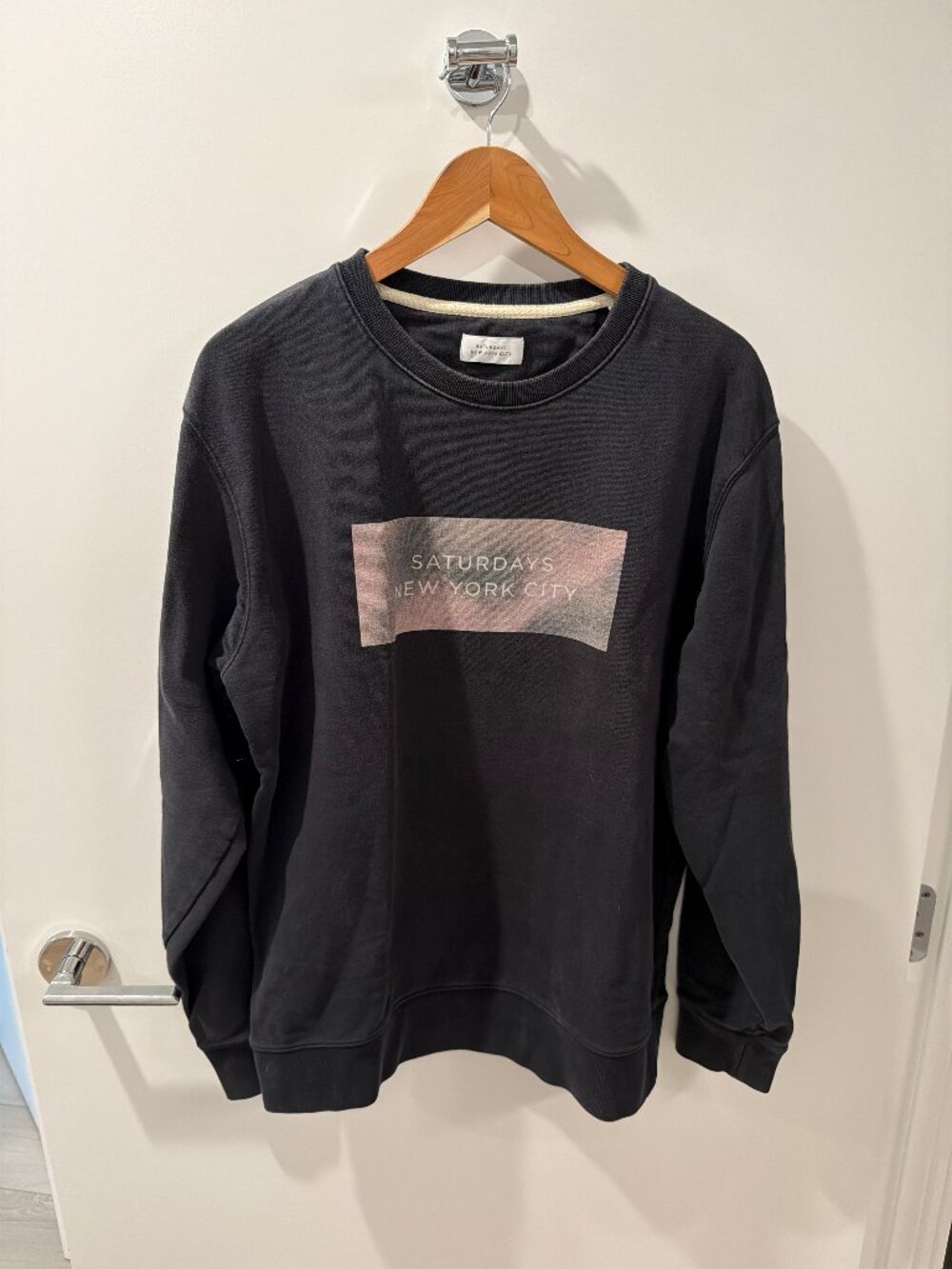 Saturdays NYC Crewneck XL (fits L) — charcoal chest graphic